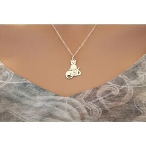 Sterling Silver Two Layer Mom and Baby Cat Charm Necklace